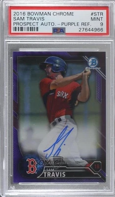 2016 Bowman Chrome Prospects Purple Refractor /250 Sam Travis PSA 9 MINT Auto - Image 1 of 2
