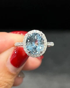 4.50 Ct Natural Aquamarine Diamond Wedding Proposal Ring 18K Solid White Gold - Picture 1 of 9