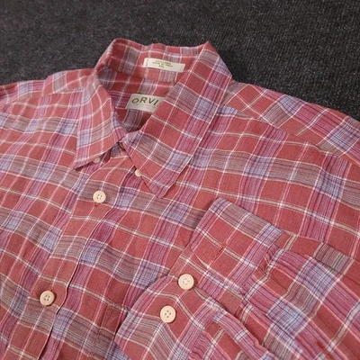Orvis Red Plaid Linen Button Front Shirt XXL Long Sleeve Casual Made in India - Image 1 of 4