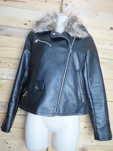 GIACCA BIKER PAPAYA ecopelle zip taglia 10 colletto rimovibile - Foto 1 di 9