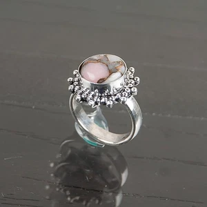 Pink Opal Turquoise Gemstone 925 Sterling Silver Handmade Jewelry Designer Ring - Picture 1 of 4