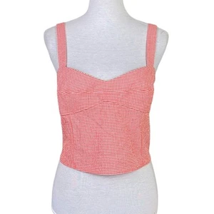 ZARA XXL Orange & White Textured Gingham Smocked Bustier Crop Tank Top - Picture 1 of 11