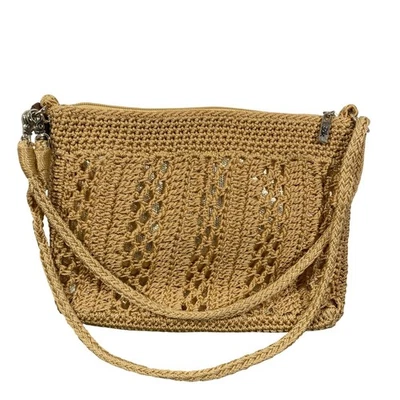 The Sak Womens Crocheted gold metallic underlay Crossbody Bag Beige Zipper top - Image 1 of 4