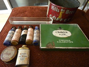 Antico Lotto Latta Vintage Caffè Farmacia Colgate Polvere Pubblicità 10 Articoli - Foto 1 di 10