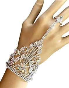 Lussuoso Bracciale Dichiarazione Anello Trasparente Aureora Boreale Cristalli Brida Sfilata - Foto 1 di 4