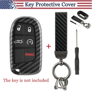 Super Carbon Fiber Hard Key Shell Fob Case Cover Holder For Jeep Dodge Chrysler - Picture 1 of 12