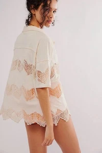 We The Free Luca Tee Oversized Boxy Top Crochet Detail Women’s size M Cream - Picture 1 of 7