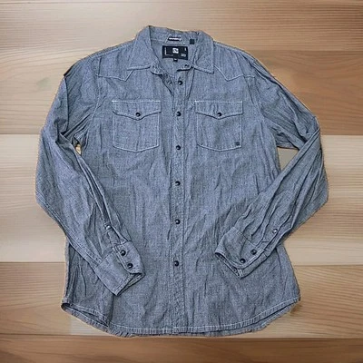 Ocean Current Pearl Snap Shirt Mens Size Medium Western Charcoal Gray Black N2 - Image 1 of 4