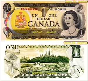 CANADA 1973 CROW BOUEY $1 DOLLAR SOLID AMJ4404444 QUEEN ELIZABETH BANKNOTE UNC - Picture 1 of 4