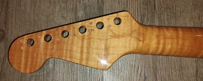 HIGH AAA FLAMED MAPLE GUITAR NECK - ROSEWOOD + ABALONE DOTS FITS FENDER STRAT - Image 1 of 4