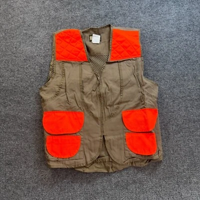 Men's SAFTBAK Khaki & Blaze Orange Pocket Hunting Vest W/ Back Zip Space Size M - Image 1 of 4