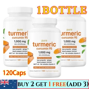 Pure Turmeric Curcumin Capsules | 95% Curcuminoids w/ Black Pepper & MCT Oil - Picture 1 of 6