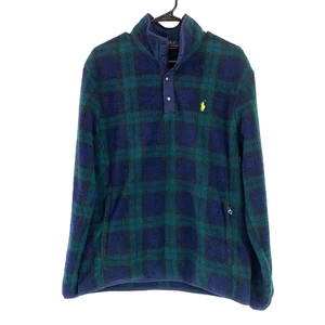Polo Ralph Lauren Blue Green Plaid Thick Retro PileFleece Jacket Pullover Medium - Picture 1 of 7
