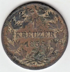 1856 1 KREUZER GERMAN STATES Friedrich I, Baden, Magraviate and Grand-duchy - Picture 1 of 5