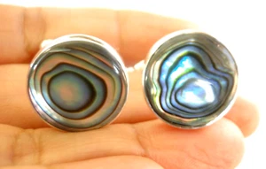 Shirt Tux Cufflinks Cuff Links Abalone Shell 925 Sterling Silver Men's Jewelry - Picture 1 of 4