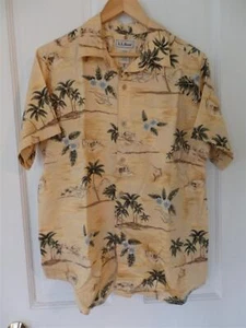 Boy's XL L.L. Bean Hawaiian Shirt Yellow & Green- Palm Trees & Boats - Picture 1 of 3