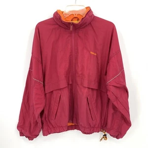 Reebok Sport Vintage Windbreaker Jacket Dark Pink Orange Packable Hood Womens L - Picture 1 of 4