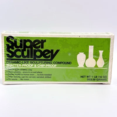 VTG Super Sculpey Sculpting Clay 1 lb Oven-Bake Ceramic-Like Compound NEW NOS - Image 1 of 3