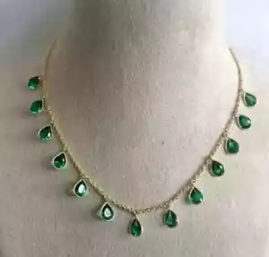 4Ct Pear Cut Natural Green Emerald Pendant Necklace in 14K Yellow Gold Plated - Picture 1 of 7
