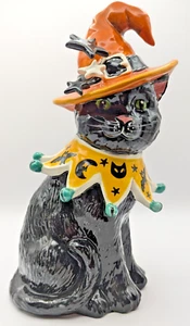NEW Blue Sky Clayworks Halloween SNAZZY CAT w/Witch Hat Jester Figurine 10" NWT - Picture 1 of 7