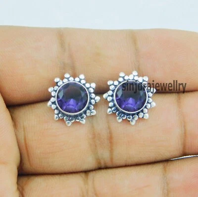 Amethyst Gemstone 925 Sterling Silver Jewelry Stud Earrings - Image 1 of 4