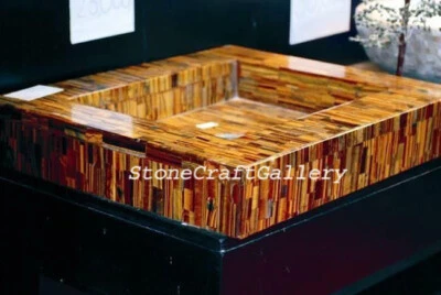 Fregadero de mármol 18" x 15" ojo de tigre piedras semipreciosas trabajo aleatorio  Foto 1 de 4