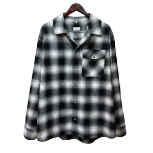 Moncler Camicia Plaid Flannel Snap Button Long Sleeve Logo Shirt White/Black XL - Picture 1 of 15