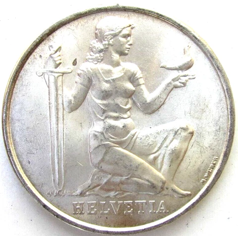 SWITZERLAND COIN, 5 FRANCS 1936, PRO PATRIA WAR BOND, SILVER 0.835 .iii Cover