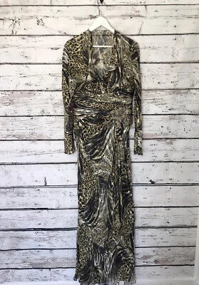 Conjunto de 2 vestidos formales Montage By Mon Cheri para mujer talla 6 funda dorada con estampado de animales Foto 1 de 4