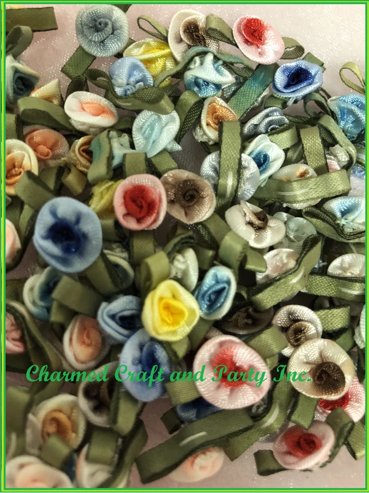 100 apliques de flor de brote de rosa satinada de 3/8" arco de costura mezcla artesanal color ombre 2217-3 Foto 1 de 4