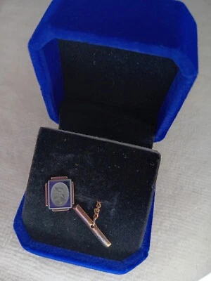 Vintage Cameo Tie Tack Lapel Pin Gold Tone Roman Profile Men’s Jewelry - Image 1 of 3