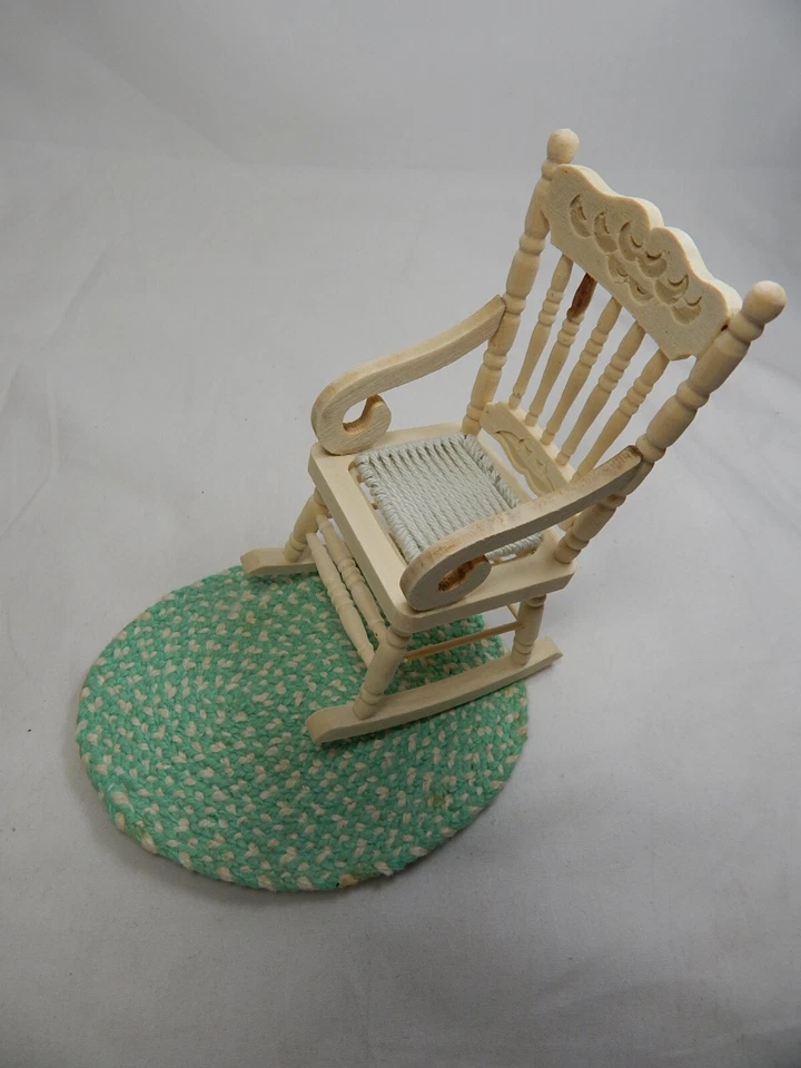 Dollhouse Miniature 1 12 Scale Small Rocker Rocking White Chair With Rug #z212c