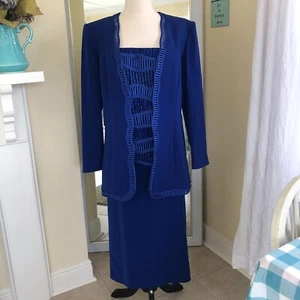 Vtg Louise Ricci Womens Royal Blue Three Piece Suit Size 14 Wedding Event Dressy - Picture 1 of 16