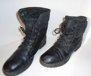 Damen I.D. Required Black Lace-up Painter Knit Collar Size 9.5M Combat Boots - Bild 1 von 9