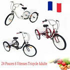 24 Pouces Tricycle Adulte 3 Roues Tricycle 6 Vitesses Trike Avec Panier & Lampe