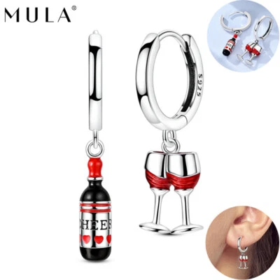 MULA Original Rotwein Gläser Reifen 925 Sterling Silber Ohrringe Frauen Schmuck - Bild 1 von 4