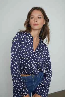 VELVET By Graham & Spencer Zhuri Polka Dot Blouse Navy S $198 E4 - Image 1 of 4