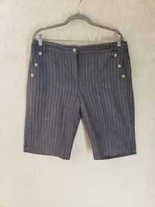 August Silk Women Short 14 Gray Striped 100% Cotton Straight Regular Fit Chino - Picture 1 of 19