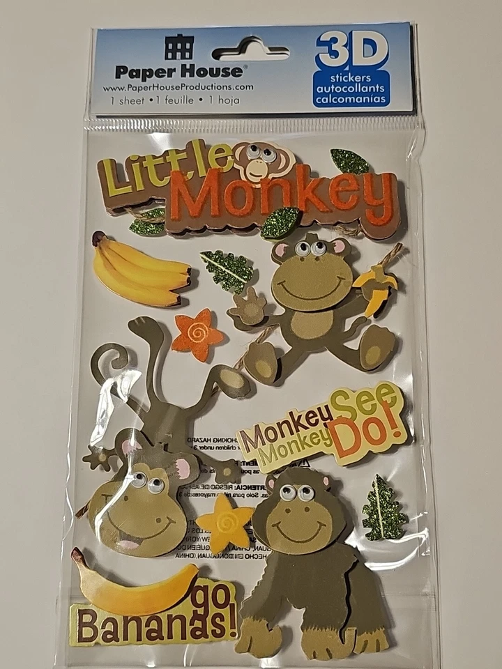 Paper House 3D Stickers Little Monkey Go Bananas Scrapbook Sticker — 第 1/1 张图片
