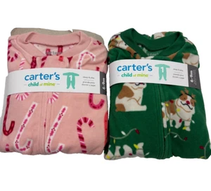 Carter's Child Of Mine Sleep/Play Christmas Holiday Baby Sleeper SZ 6-9 Mo Lot 2 - Picture 1 of 5