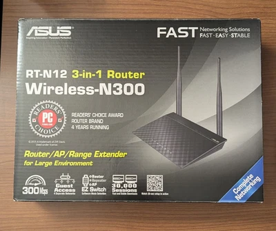 ASUS Wireless N300  RT-N12 3 in 1 Internet Router AP Range Extender - Image 1 of 4