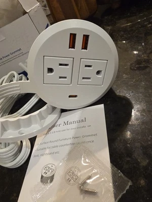 Desk Power Grommet with USB-C 30W Fast Charger White 12A 125V 1500W 6ft 3" ETL - Image 1 of 4