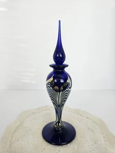 Vintage Steven Correia Kobaltblau Pulled Feather Kunst Glas Parfüm Flakon mit Stopfen - Bild 1 von 22