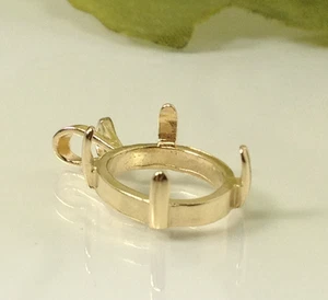 Ciondolo cabochon ovale in oro giallo 14 kt pre-dentellato (6x4-22x10 mm). - Foto 1 di 4