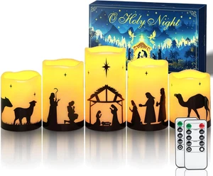 Flammenlose Weihnachtskrippenkerzen, batteriebetrieben LED Säule Religion - Bild 1 von 11