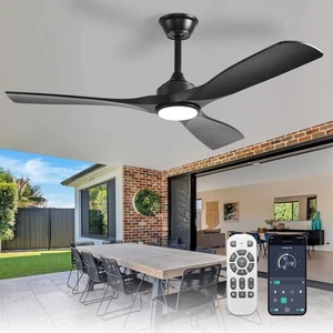 52-Inch Ceiling Fan with Light: Black 3 Blade Outdoor Fans for Patios - Dimmable - Picture 1 of 6