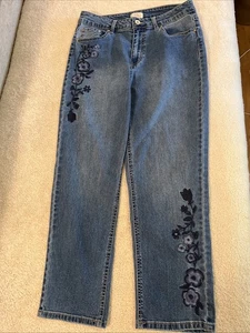 Camila Coelho Blue Jeans Size 8 Embroidered Flowers Hip Leg Straight Ankle NWOT - Picture 1 of 17