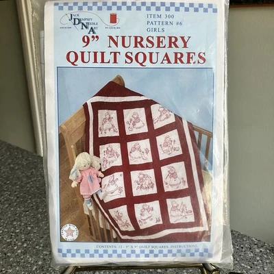VTG Jack Dempsey Stamped White Nursery Quilt Squares 12 - 9" x 9" Girls Pattern - Image 1 of 4
