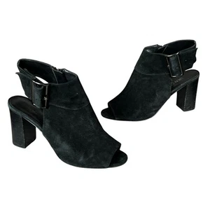 VANELi Bisa Ankle Booties Women 7 Black Suede Leather Peep Toe Block Heel Buckle - Picture 1 of 15