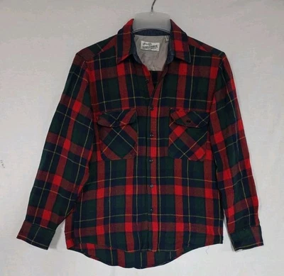 Vtg Sears Roebuck Button Front Flannel Shirt Men's Sz M Red Plaid Wool Blend - Image 1 of 4